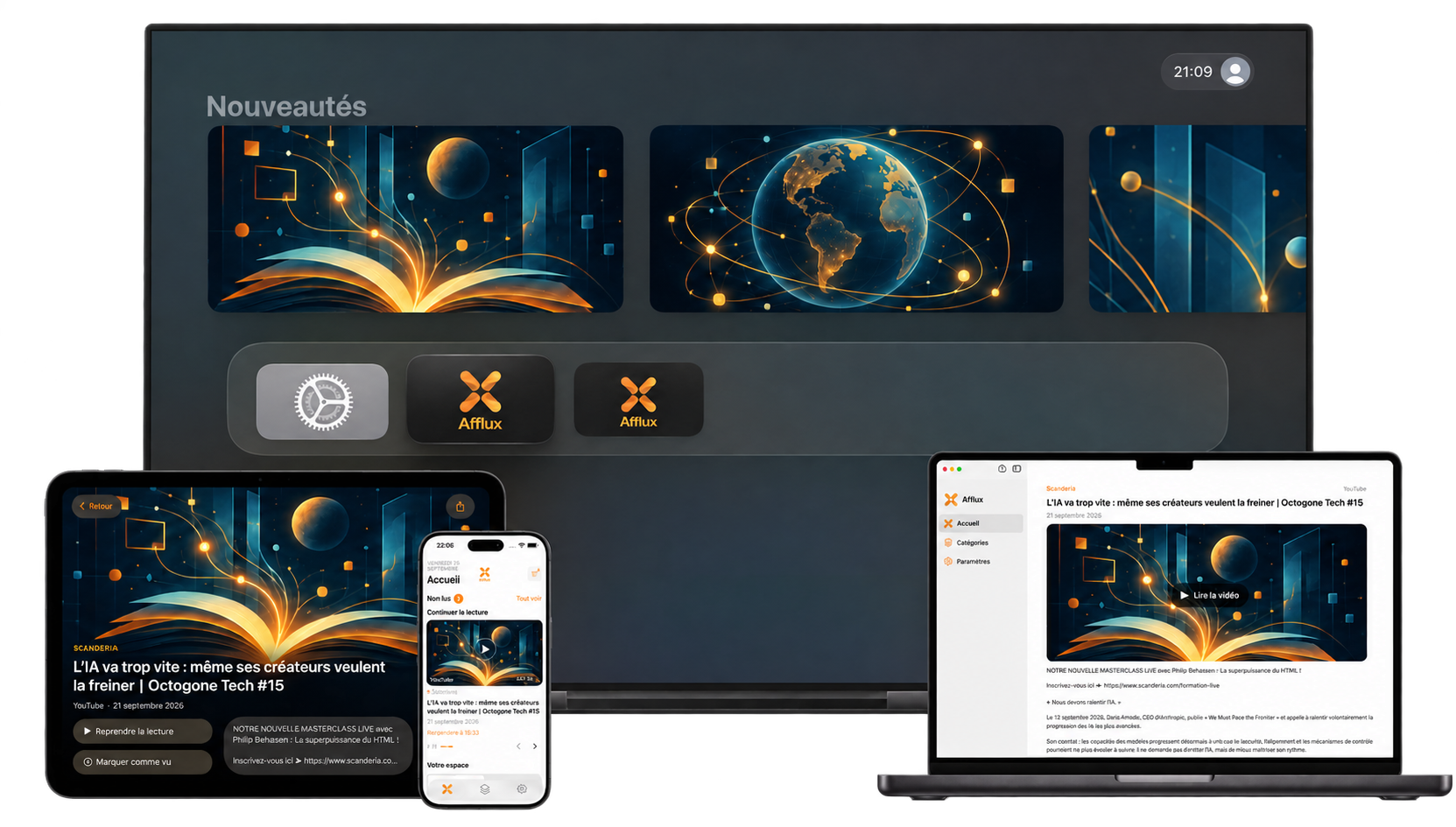 Afflux и библиотека на iPhone, iPad, Mac и Apple TV
