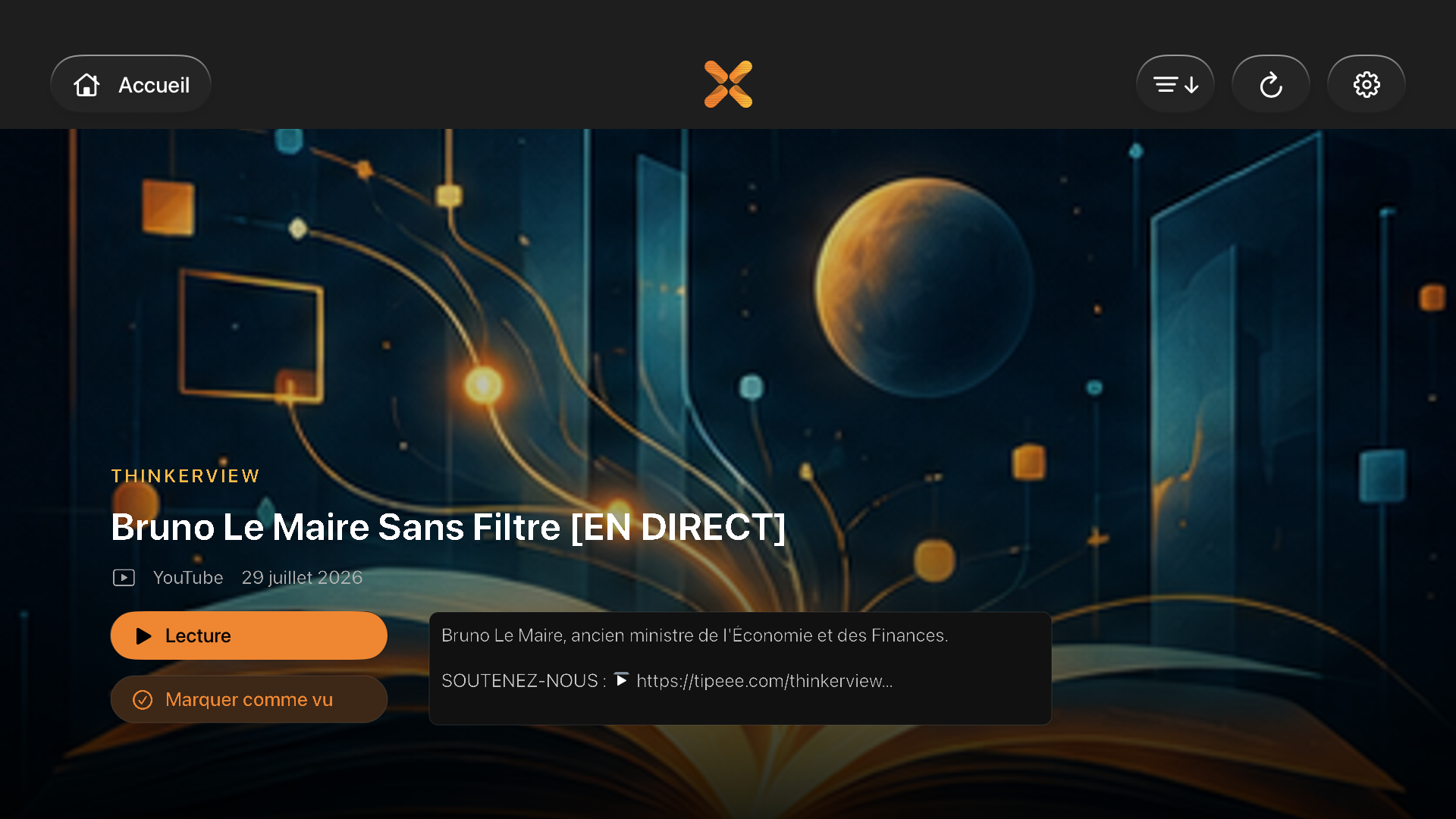 Interface Afflux sur Apple TV