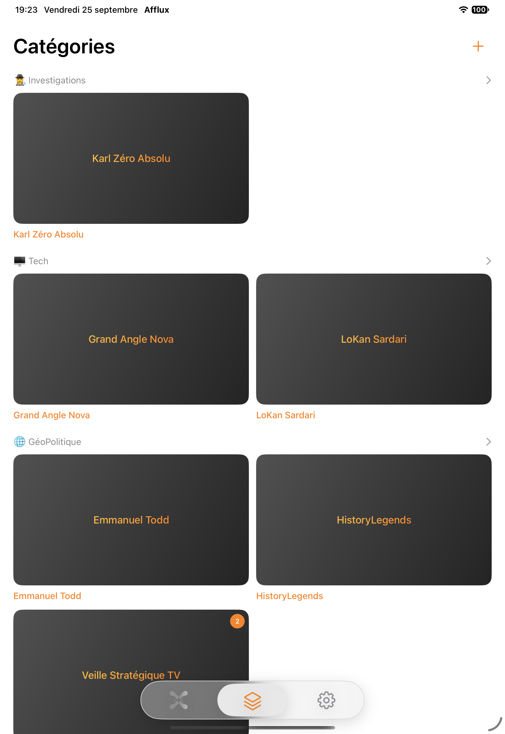 Interface Afflux sur iPad