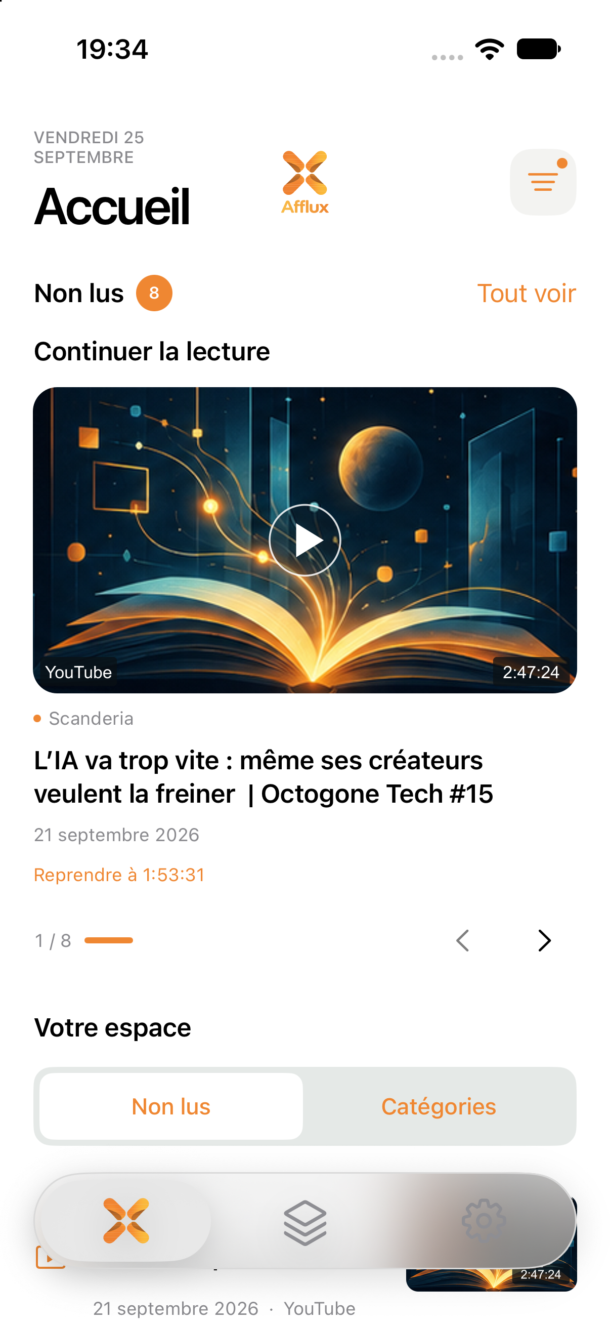 Interface Afflux sur iPhone