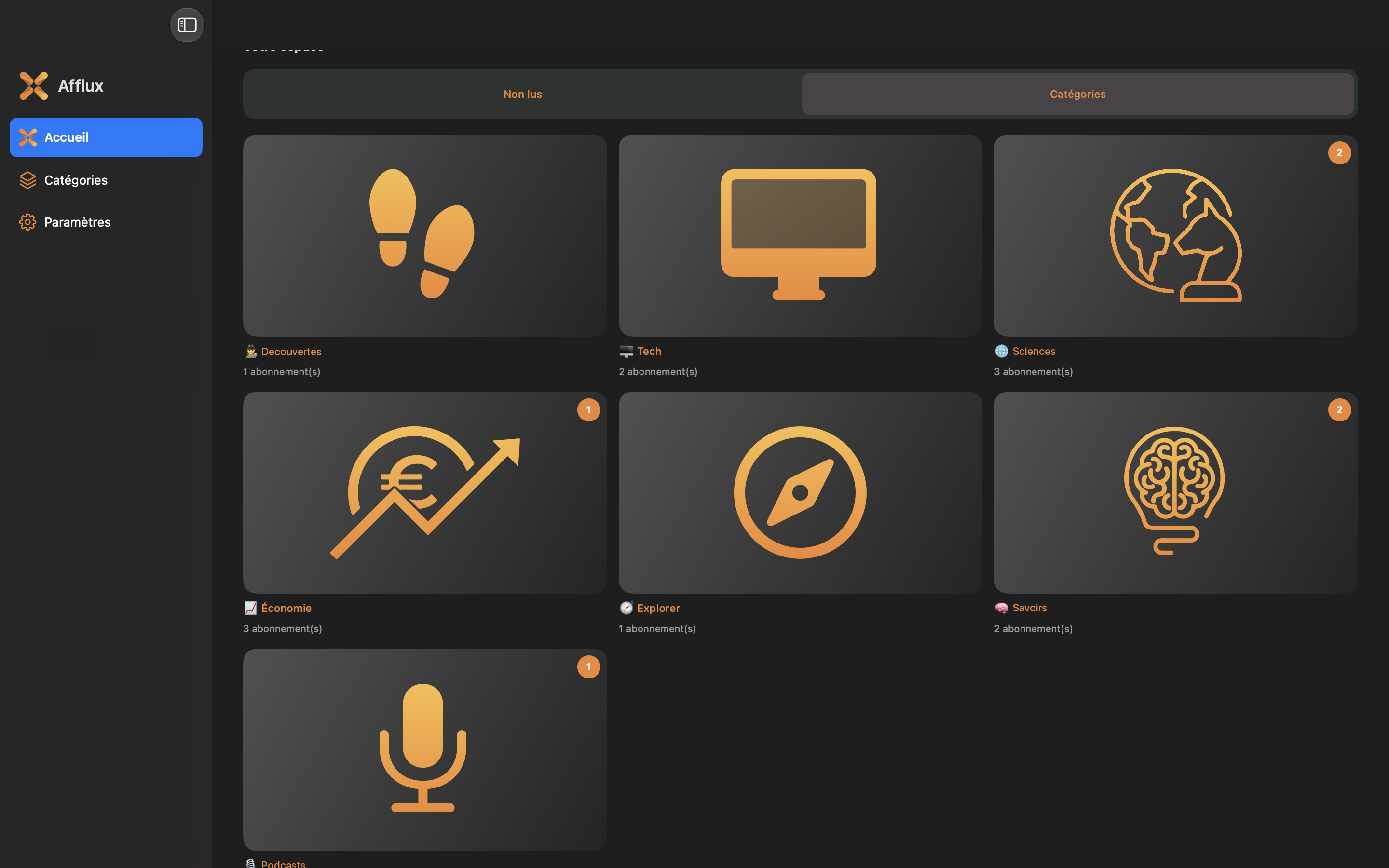 Interface Afflux sur Mac
